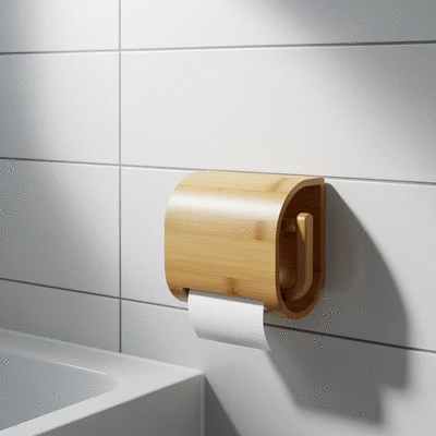Stylish bamboo toilet paper holder in a modern bathroom