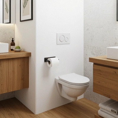 Eco-friendly toilet paper rolls on a modern holder in a sustainable bathroom
