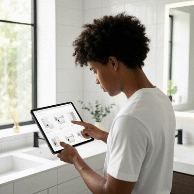 Person browsing different toilet paper holder designs online